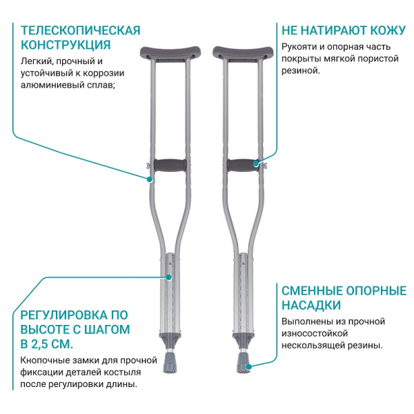 2 Костыль подмышечный BRONIGEN регулируемые ВРС